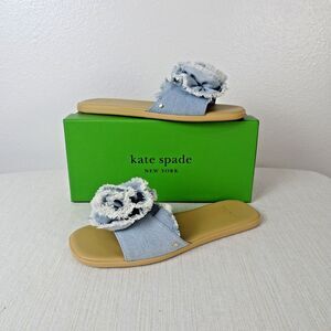 Kate Spade Women's Flourish Denim Flower Flat Sandals Slip Ons Flower New 7.5